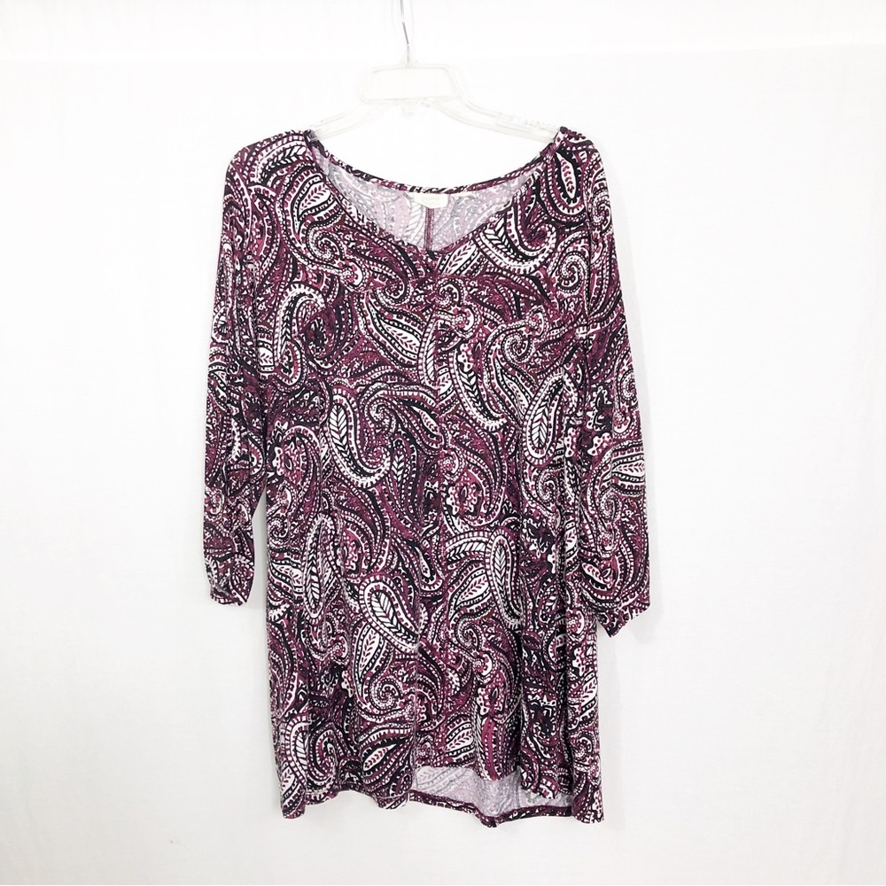 Sigrid Olsen Paisley Tunic Top, Size 1X, Purple White